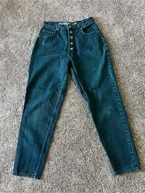 High-Waist Button-Fly Dark Teal Jeans